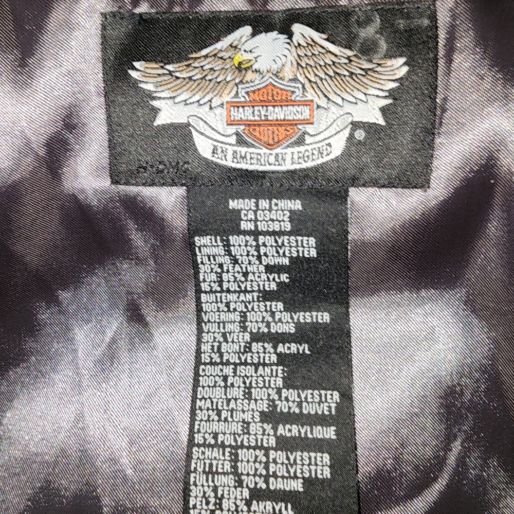 Harley Davidson , Faux Fur , Down Filled Hooded Vest Jacket - Picture 11 of 16
